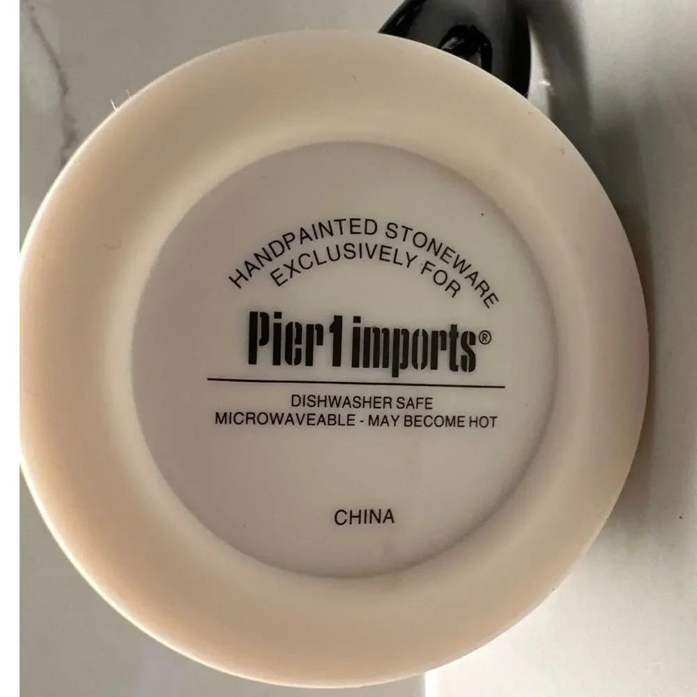 Pier 1 One Imports Black White Damask Coffee Mug With Spoon